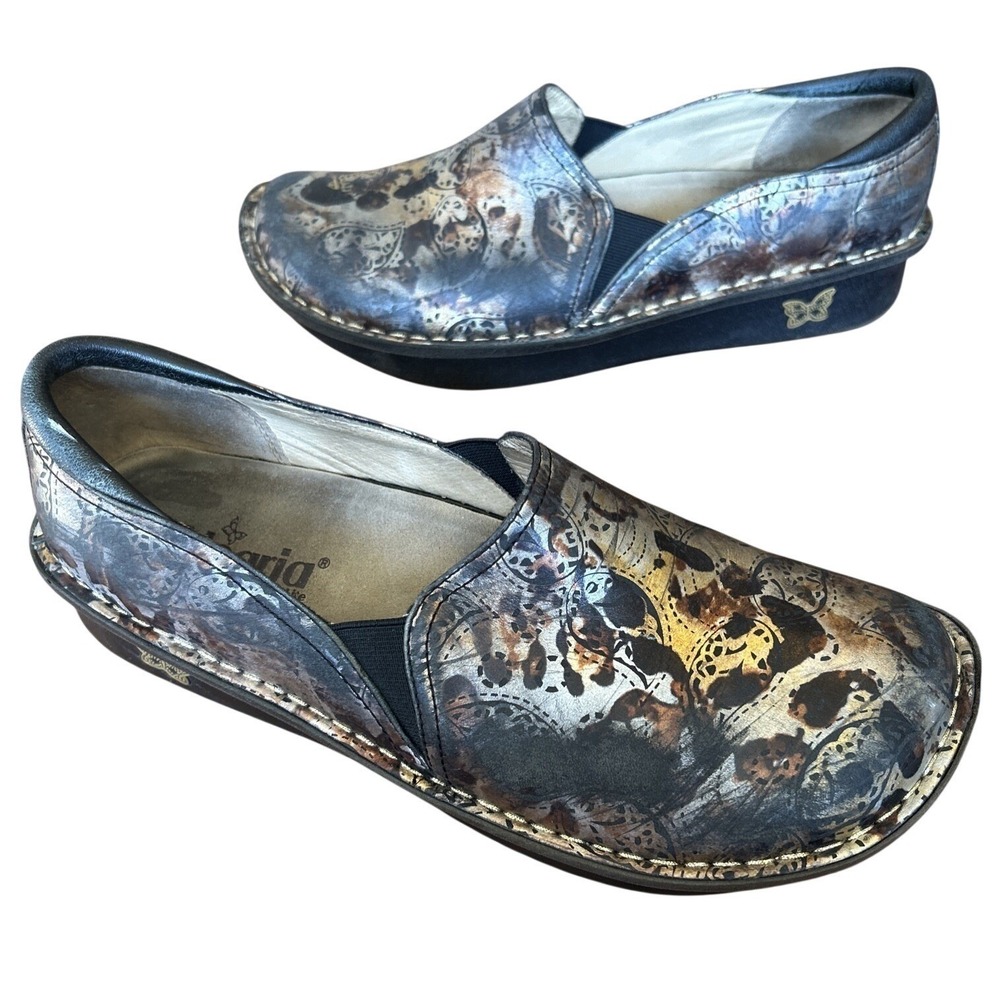 Alegria Debra Rome Leopard Paisley Slip On Leather Clogs Nursing Shoe 41 10.5-11